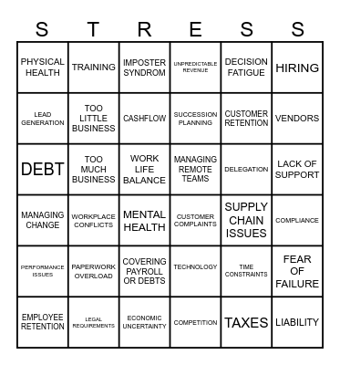 STRESS BINGO Card