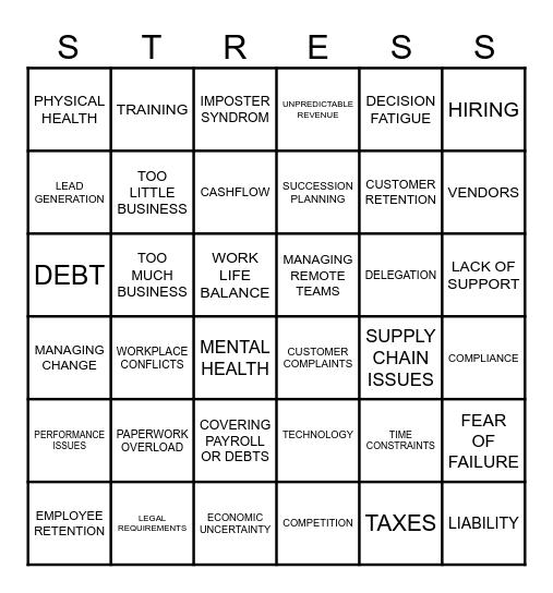 STRESS BINGO Card