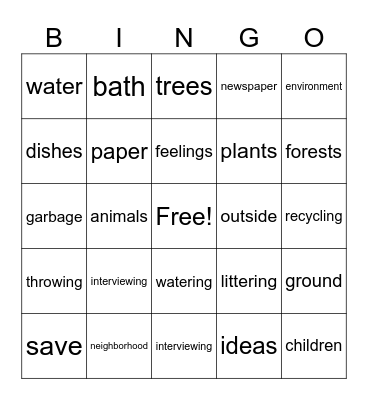 Saving the Earth Bingo Card