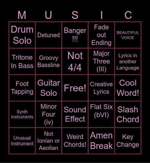 MUSIC BINGO Card