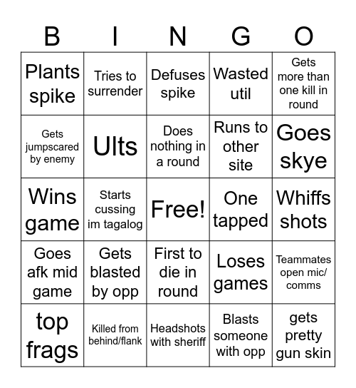 Valorant Bingo Card