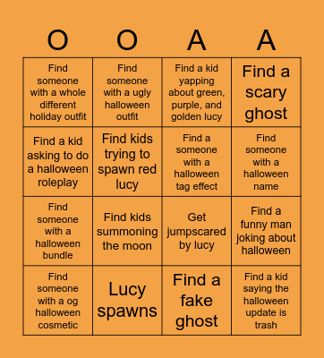 Gorilla tag bingo (HALLOWEEN EDITION) Bingo Card