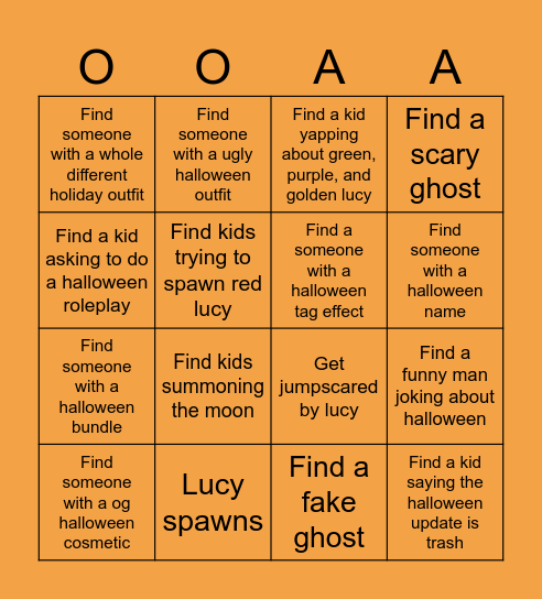 Gorilla tag bingo (HALLOWEEN EDITION) Bingo Card