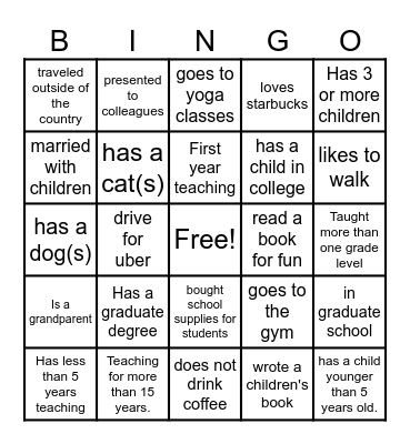 Educators Bingo Card