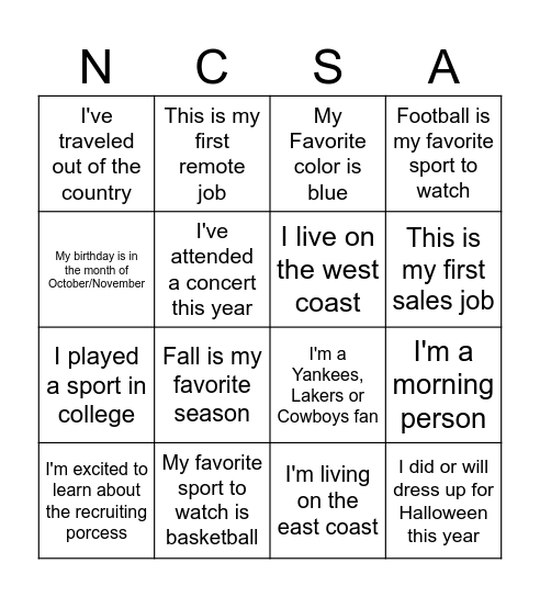 Untitled Bingo Card
