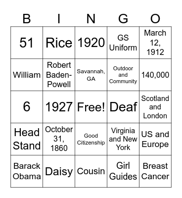 Juliette Gordon Low Bingo Card