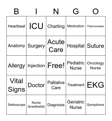 Nurse Bingo Card