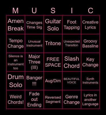 MUSIC BINGO Card