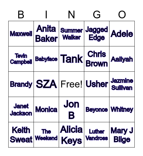 Rhythm & Blues Bingo Card