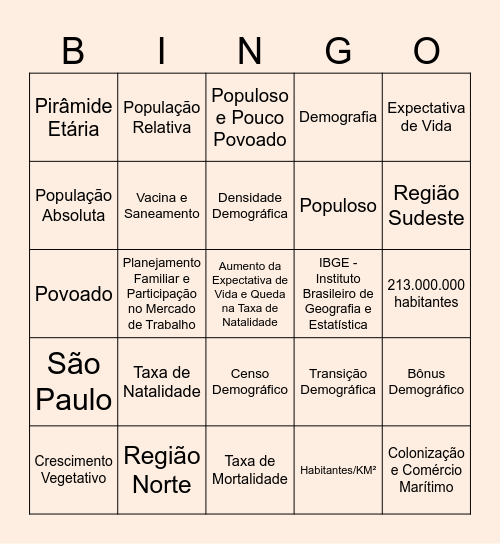 Bingo Demográfico Bingo Card