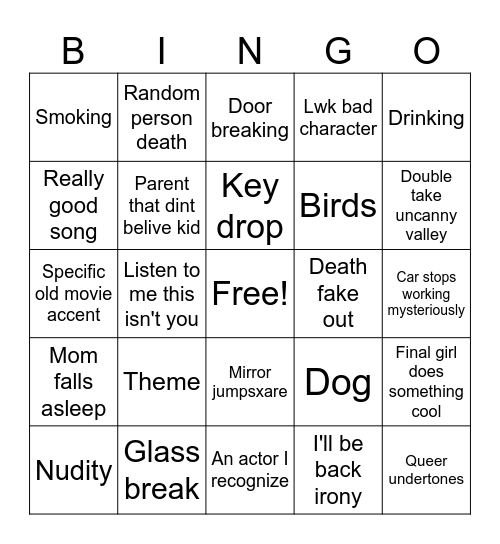 My horror movie bingo Card