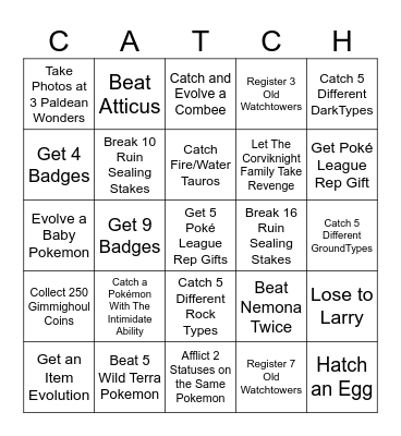 Pokemon Scarlet/Violet Race Bingo Card