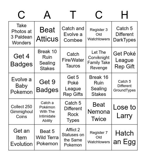 Pokemon Scarlet/Violet Race Bingo Card