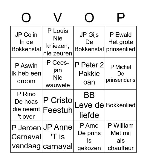 Muziekbingo BB Bingo Card
