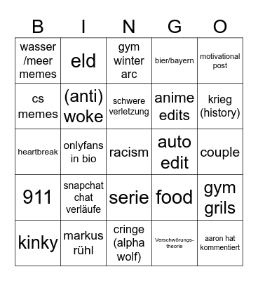 Instagram Reels Bingo Card