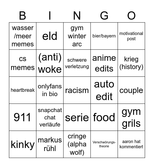 Instagram Reels Bingo Card