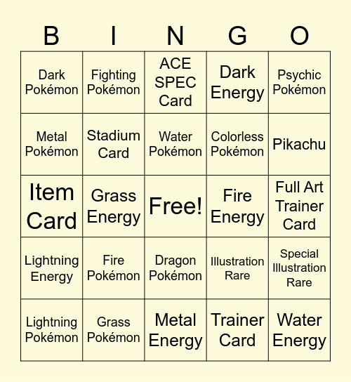 Pokemon TCG Bingo Card