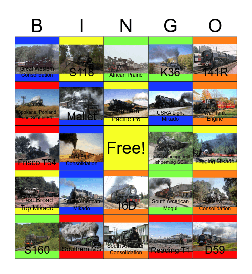 Baldwin Steam Locomotives around the World Bingo Card