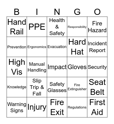 Health & Safety  Bingo Card