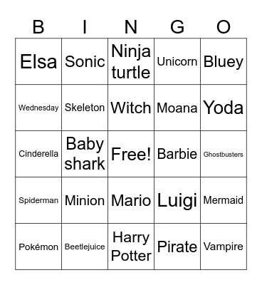 Costume Bingo Card