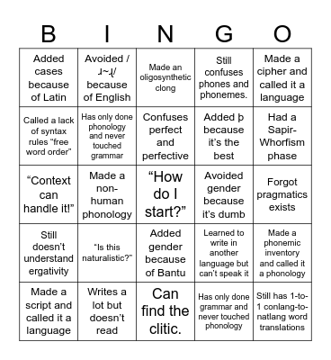 r/conlangs 100k Halloween Extravaganza Bingo Card