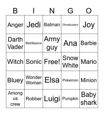 Costume Bingo Card