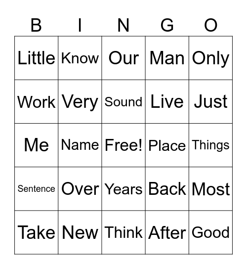 Basic Sight Words Bingo Card