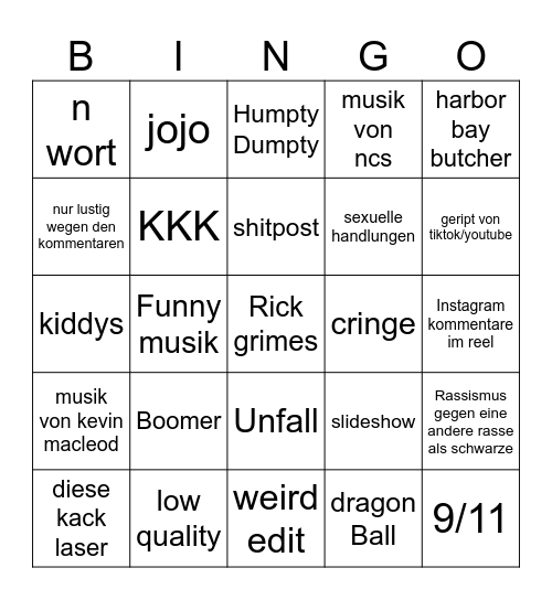 Insta Reels Bingo Card