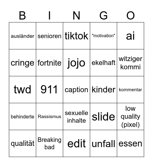 Insta reels Bingo Card