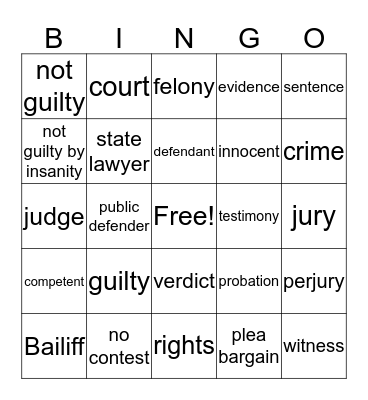 court education Bingo Card