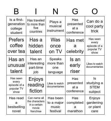 People Bingo! Bingo Card