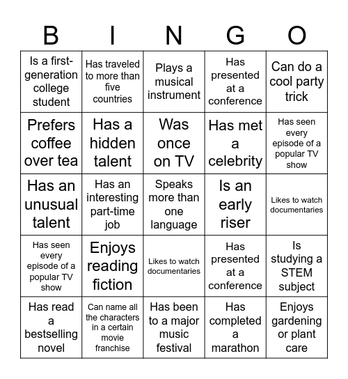 People Bingo! Bingo Card