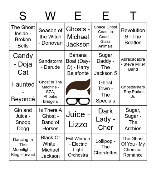 Sweet Avenue 10/29 Music Bingo Card