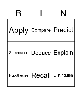 Cognitive Verbs Bingo Card