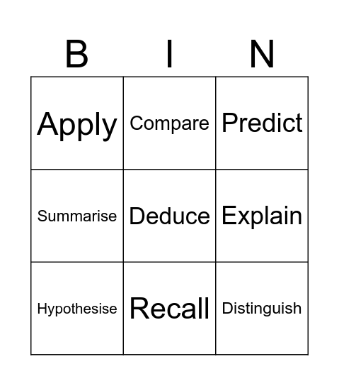 Cognitive Verbs Bingo Card