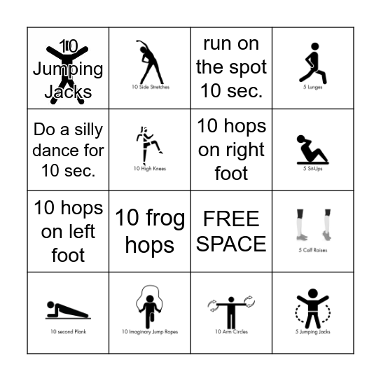 Fitness Bingo Card