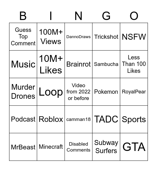 Untitled Bingo Card