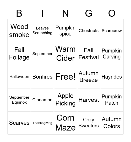 Fall Festival Bingo Card