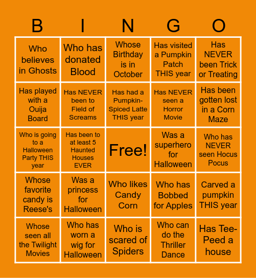 Halloween Bingo Card