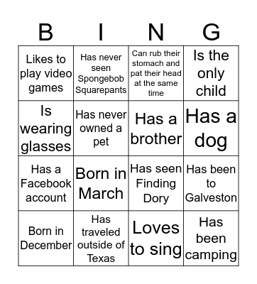 Back to School Bingo Card