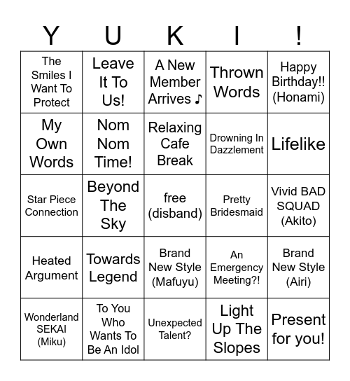 yuki's hyperspecific card bingo challenge! Bingo Card