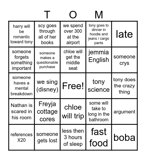 tom Bingo Card