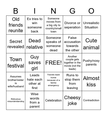 HALLMARK MOVIE BINGO Card