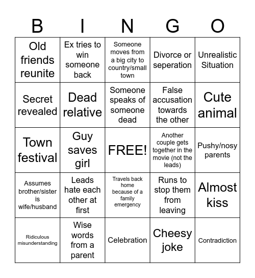 HALLMARK MOVIE BINGO Card
