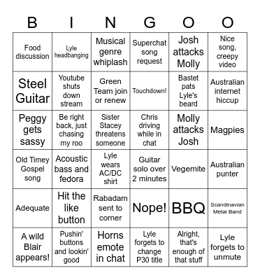 Patrol Nation Bingo Card