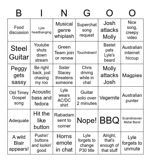 Patrol Nation Bingo Card