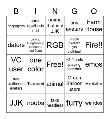Natural Disaster Survival Roblox (avatar + game) Bingo Card