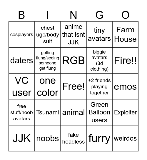 Natural Disaster Survival Roblox (avatar + game) Bingo Card