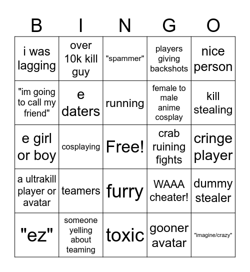 tsb Bingo Card