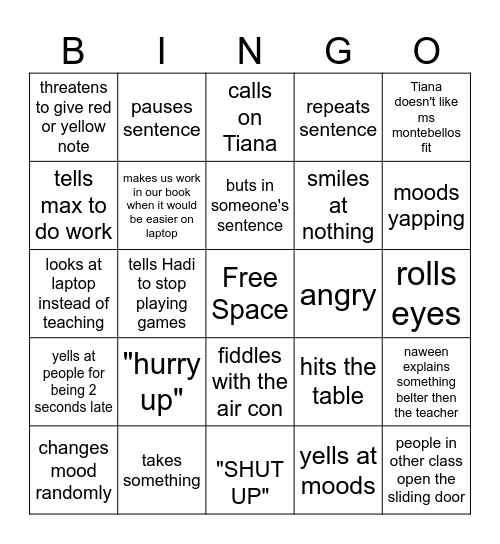 English class Bingo Card